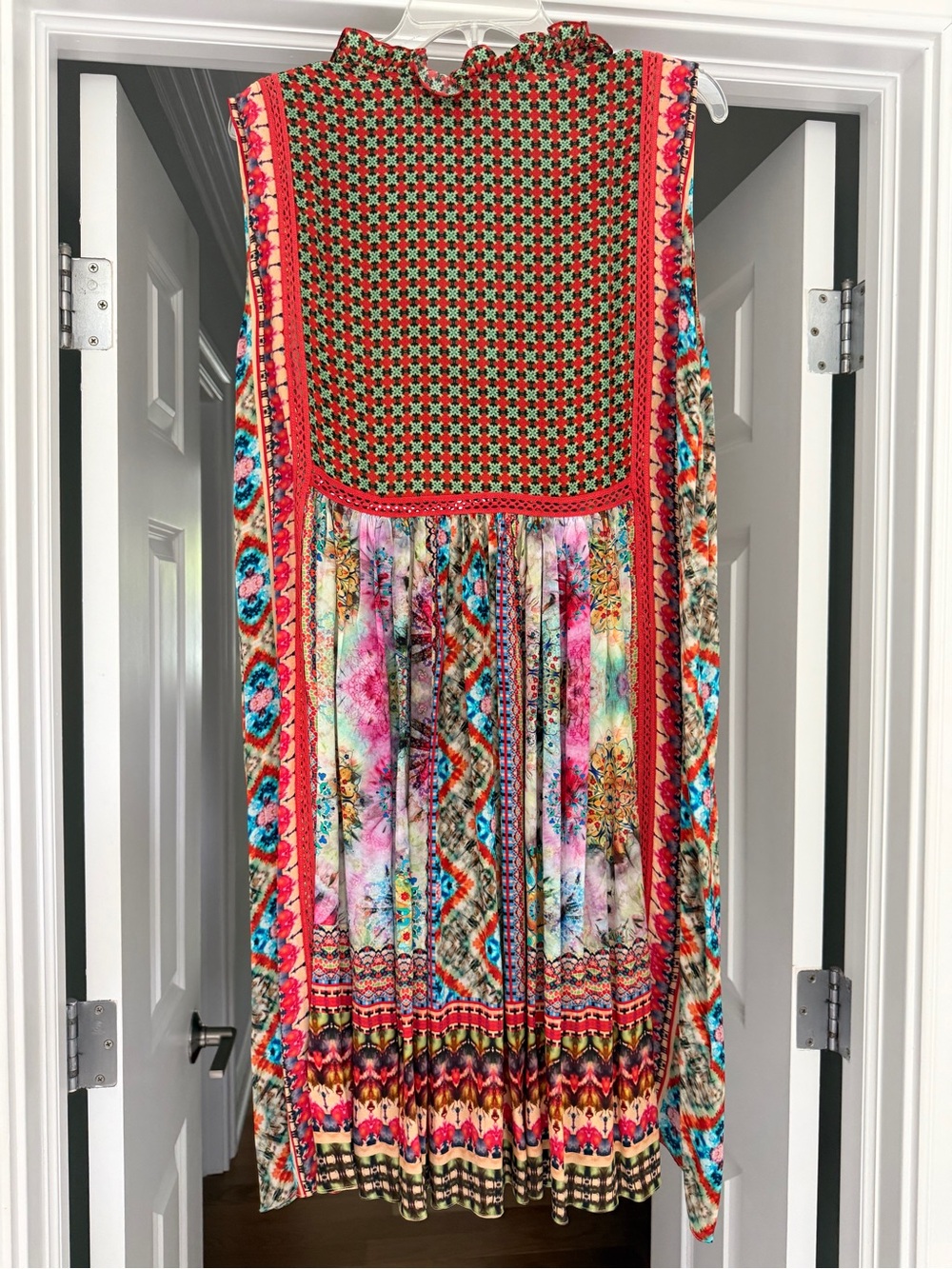 Anthropologie Sleeveless Boho Maxi Dress in Red, Turquoise & Pink - Picture 3 of 5